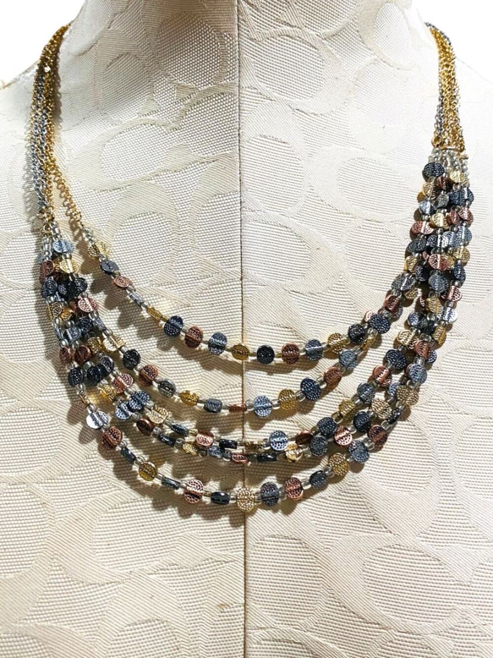 Mixed Silvertone Goldtone Coppertone Multistrand Necklace 21-24"